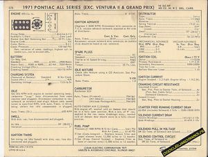 1971 pontiac all series (gto+) v8 400 ci / 265 hp car sun electronic spec sheet