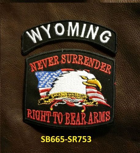 Wyoming and never surrender small badge patches set for biker vest jacket