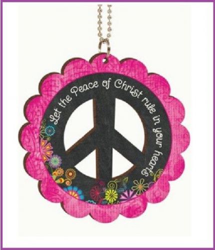 Car rear view mirror ornament "let the peace of christ" peace sign shaped new