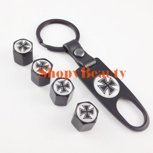 Cross medal car motorcycle tire valve stem air caps covers keychain black