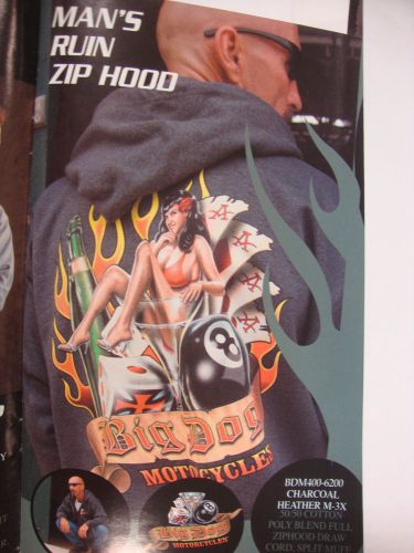 Big dog motorcycles man's ruin zip sweatshirt med w/ front &amp; back design