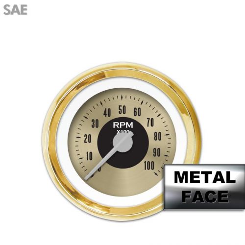 Tachometer gauge - american classic gold vii, silver modern needles, gold trim