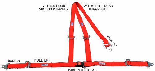 Rjs racing 2" buggy off road seat belt 3 point b&amp;t y harness red 50521-4 4000504