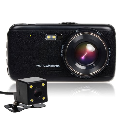 Dual dash camera for cars with night vision 4&#034; ips dvr recorder +32gb micro sd