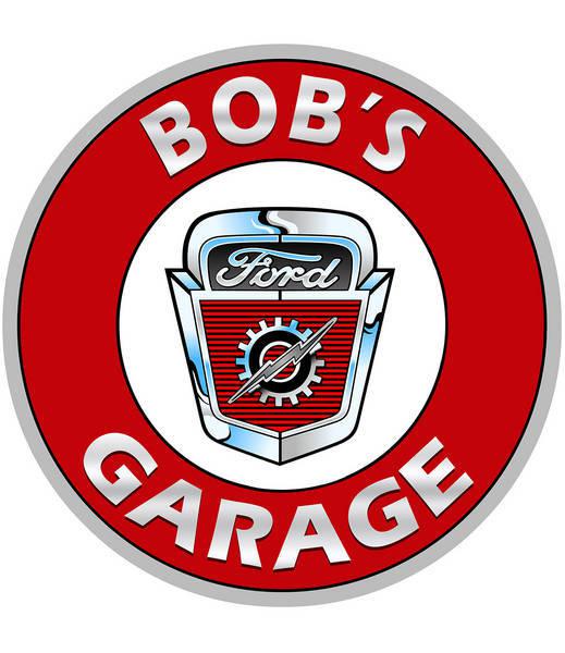 Bob's f-100 garage personalized round metal sign 12"