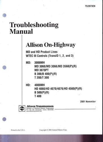 Allison 3000 4000 series transmission shop service manual troubleshooting to 01