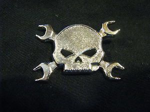 New chrome harley-davidson motorcycle skull pin with crossing wrenches