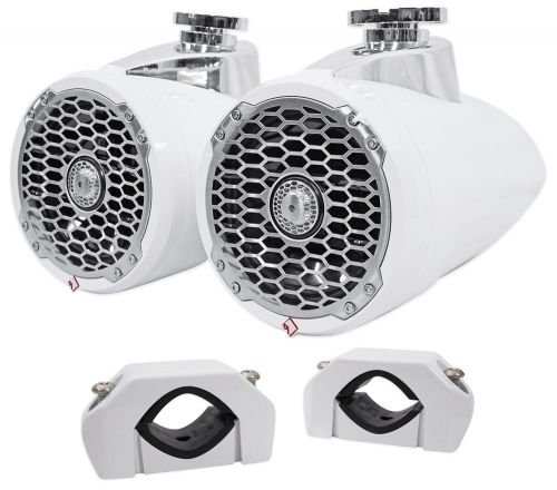 2) rockford fosgate pm2652w 6.5&#034; 340 watt marine wakeboard speakers white+clamps