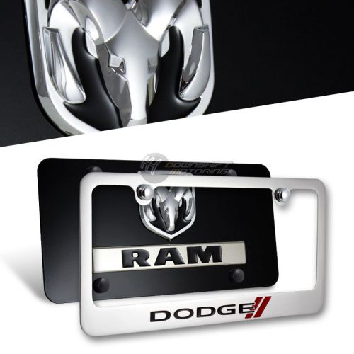 3d dodge ram stainless steel license plate frame w/ caps -2pcs front &amp; rear set