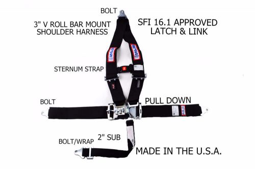 Rjs sfi 16.1 5pt  latch &amp; link v roll bar sternum strap belt black