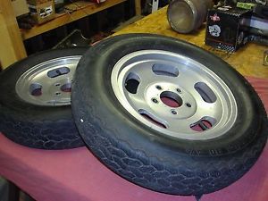 15x31/2 Ansen alluminum front wheel and tire lug pattern 5-4 3/4 gasser hot rod, image 2