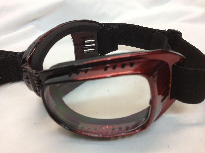 New motorcycle goggles red folding style clear lenses padded wind shield comfy!