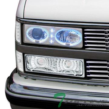 Chrome led halo rims projector headlights 88-98 chevy/gmc c10 c/k truck suv