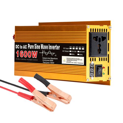 1600W Car Power Inverter DC 12V To AC 220V Pure Sine Wave Solar Converter LCD, US $69.49, image 4