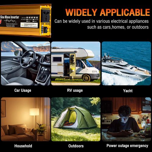 1600W Car Power Inverter DC 12V To AC 220V Pure Sine Wave Solar Converter LCD, US $69.49, image 8