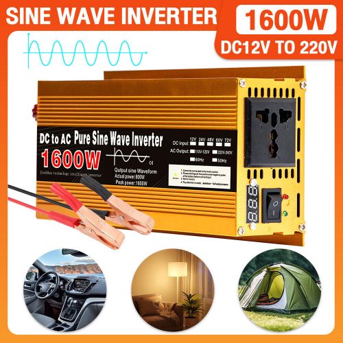 1600W Car Power Inverter DC 12V To AC 220V Pure Sine Wave Solar Converter LCD, US $69.49, image 10