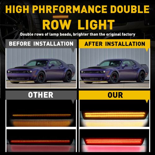 For 2015-21 dodge challenger side smoke marker lights led front+rear amber red g