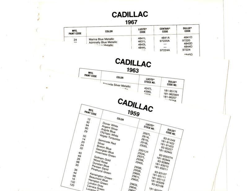1959 1960 1961 1962 1963 1964 1965 1966 1967 to 1969 cadillac paint color lists