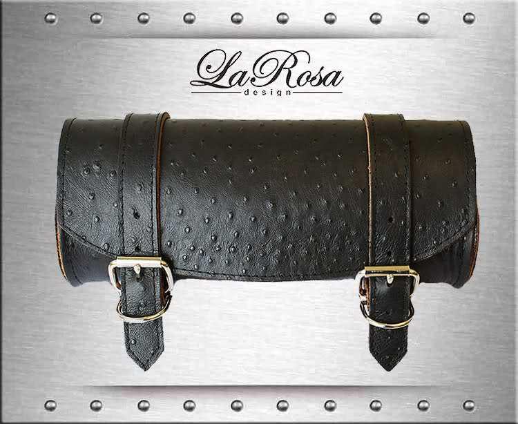 Larosa black ostrich design leather harley softail sportster dyna front tool bag