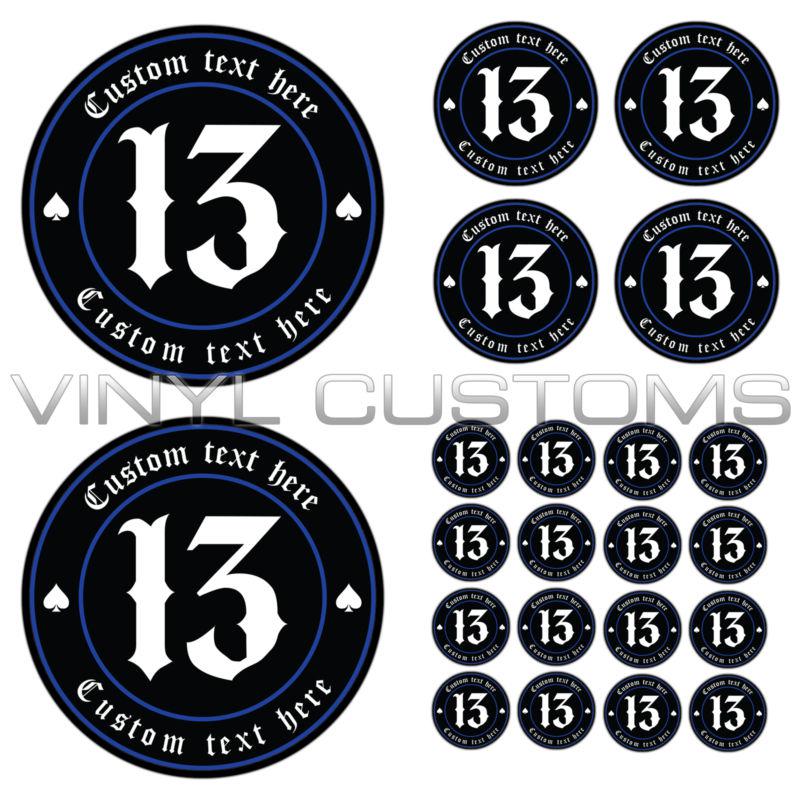 Custom lucky number 13 your text here vinyl decal sticker v3 old english font a+