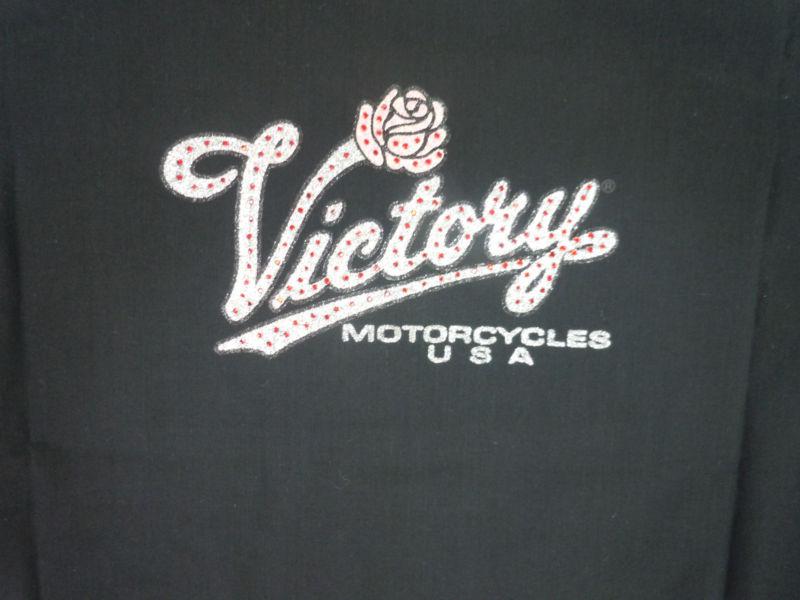Nwt victory motorcycles black womens shirt xl polaris glitter roses stones