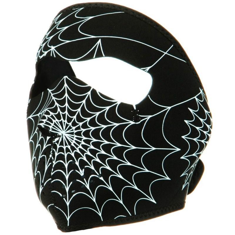Glow in the dark 2-n-1 motorcycle biker neoprene face mask - spider web 