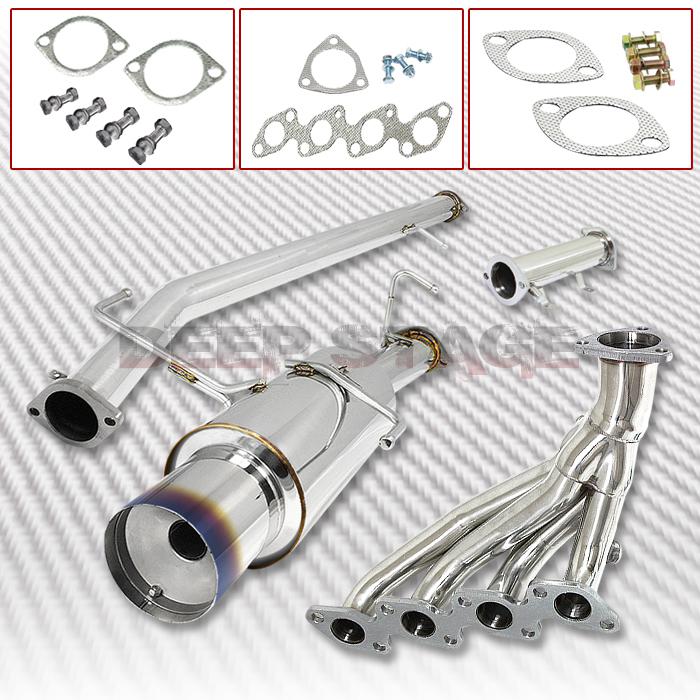 Ss cat back exhaust 4.5" burnt tip muffler+header+piping 95-98 nissan 240sx s14