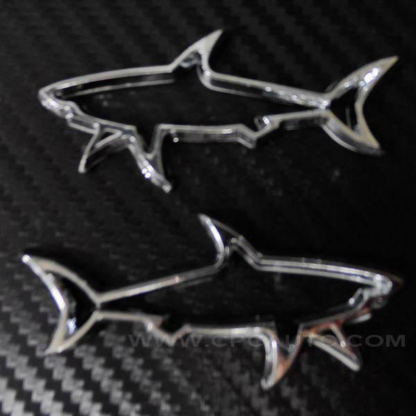Car truck chrome badge emblem sticker shark outline 3d logo 2pcs set