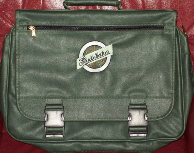Green studebaker wheel logo laptop bag with strap, lots of compartments - new!!