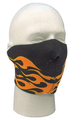 2 in 1 reversible motorcycle biker, ski neoprene face mask - half orange flames
