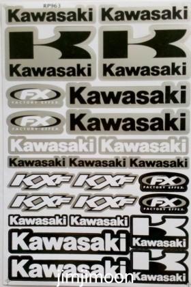 Kawasaki silver dirt bike racing motorcycle sticker decal black kit helmet white