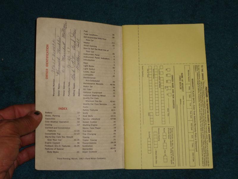 1967 FORD MUSTANG OWNER'S MANUAL / OWNER'S GUIDE / GOOD ORIGINAL!!!, US $37.50, image 2