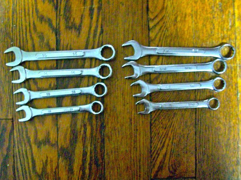 8 steel combination wrenches set 7/16" 1/2" 9/16" 5/8" 12 mm 13 mm 14 mm 15 mm 