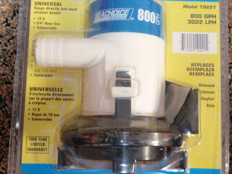 Bilge pump seachoice 50 19221 800gph marine boat universal bilge 3/4" hose  