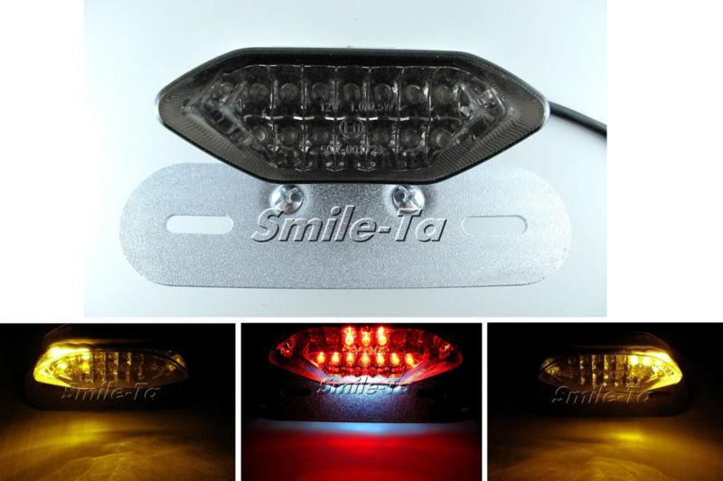 Smoke motorcycle bike led tail light integrated indicators chrome plate holder /