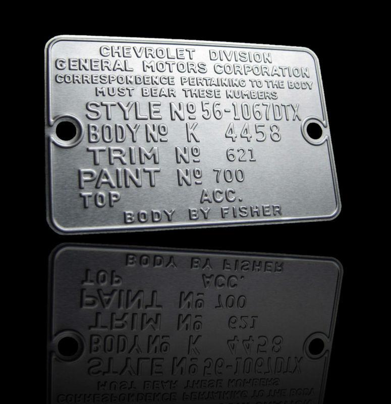 Find 1955 56 57 Chevrolet BelAir Cowl Data Trim Tag in Uxbridge