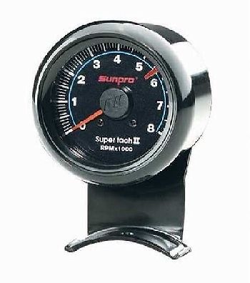 Sunpro 2-5/8" super tachometer black / black bezel 0-8000 rpm new cp7906