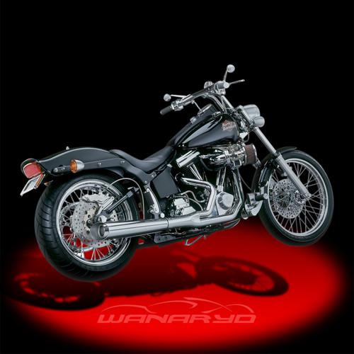 2-into-1 slash-cut w/straight-through core,chrm for harley softails w/wide tire