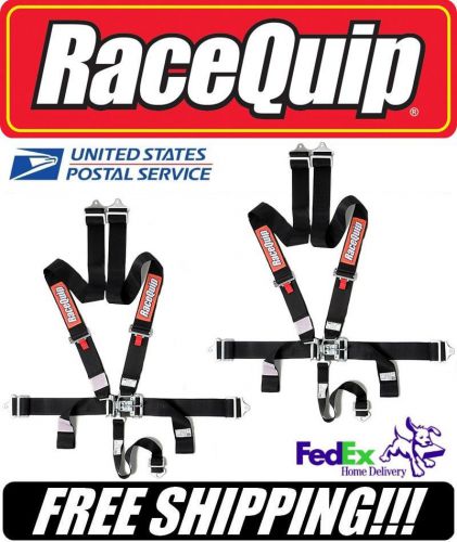 Pair (2) racequip sfi 5pt black latch &amp; link racing safety harnesses #711001