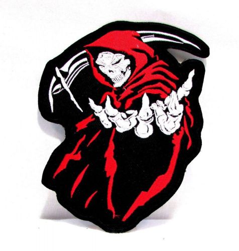 Left reaper red &amp; white on black iron on small badge patch for biker vest sb1018