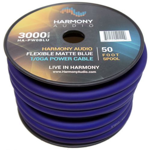 Harmony audio ha-pw0blu car 1/0ga flexible matte blue power wire - 50ft spool