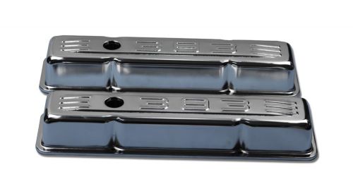 Small block chevy 58-86 chrome steel c.i.d. short valve cover 283 327 350 sbc