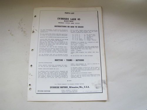 Used 1961 evinrude 35524 35525 lark 40 electric parts catalog/list