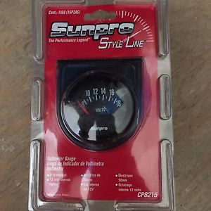 New sunpro 2&#034; voltmeter 12v black / black bezel new cp8215