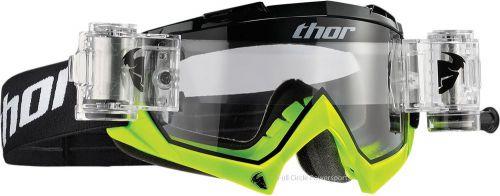 Thor bomber goggles adult black/flo green mud roll offs mud mx atv utv motocross