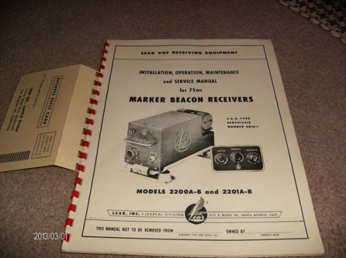 Lear vhf receiving equipment marker beacon receiver manual- htf!