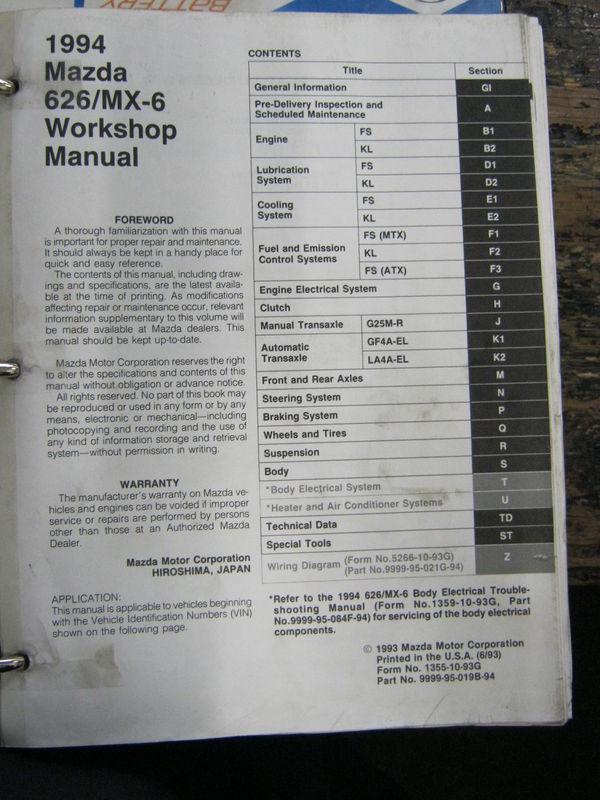 1994 mazda 626 mx-6 workshop manual