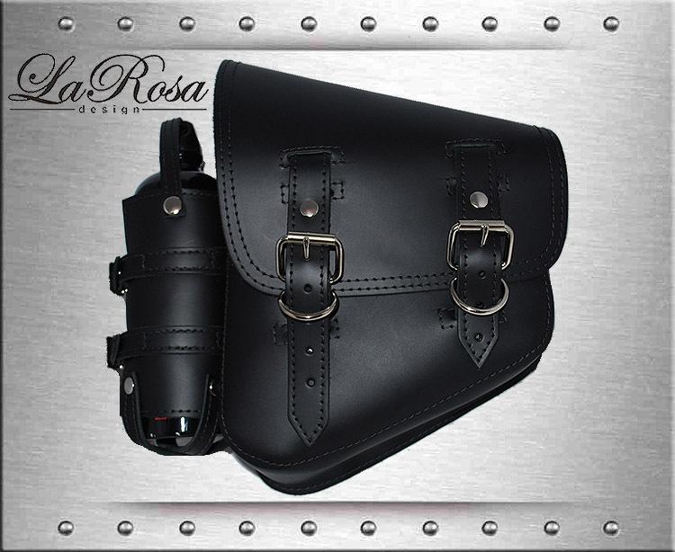 Larosa black leather harley softail rigid left saddlebag + 30 oz fuel canister