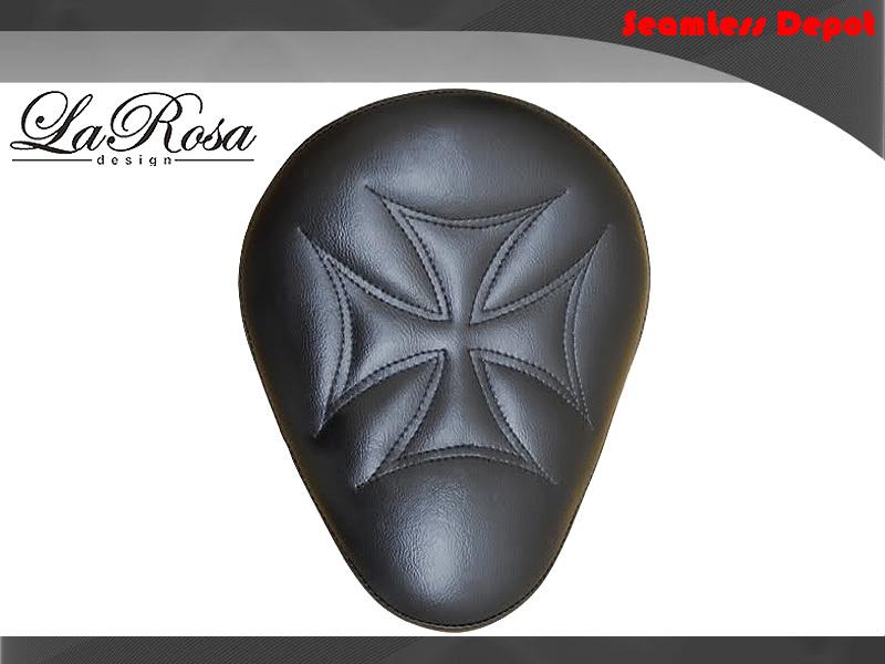 13" la rosa black vinyl iron cross design harley chopper bobber mount solo seat