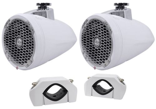 (2) rockford fosgate pm282w 8&#034; 400w marine wakeboard tower speakers white+clamps